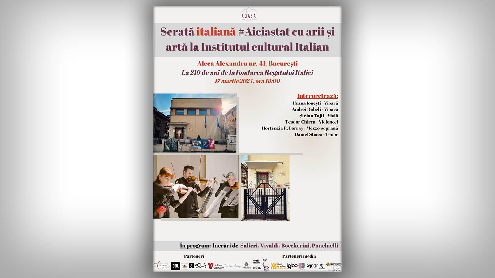 Serata italiana #Aiciastat cu arii si arta la Institutul Cultural Italian