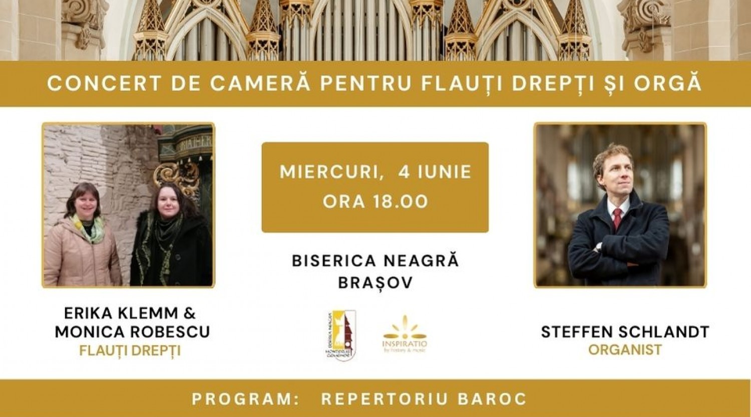 Concert de cameră pentru flauți drepți și orgă la Biserica Neagră