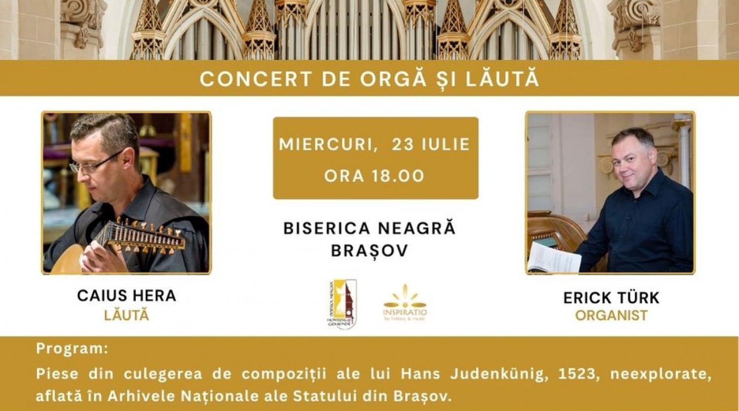 Concert de orgă și lăută - Erich Türk și Caius Hera la Biserica Neagră